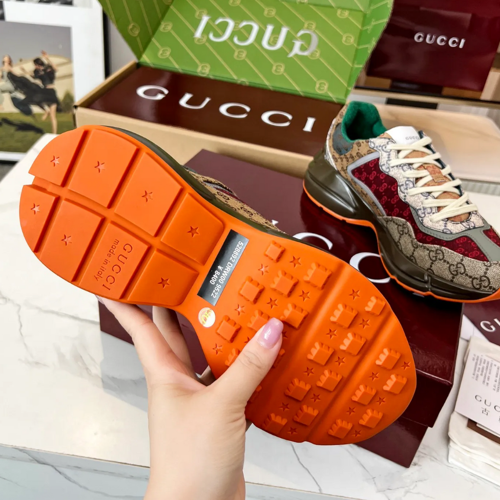 GG Rhyton Canvas ‘Beige Brick Red’ Shoes Sneakers