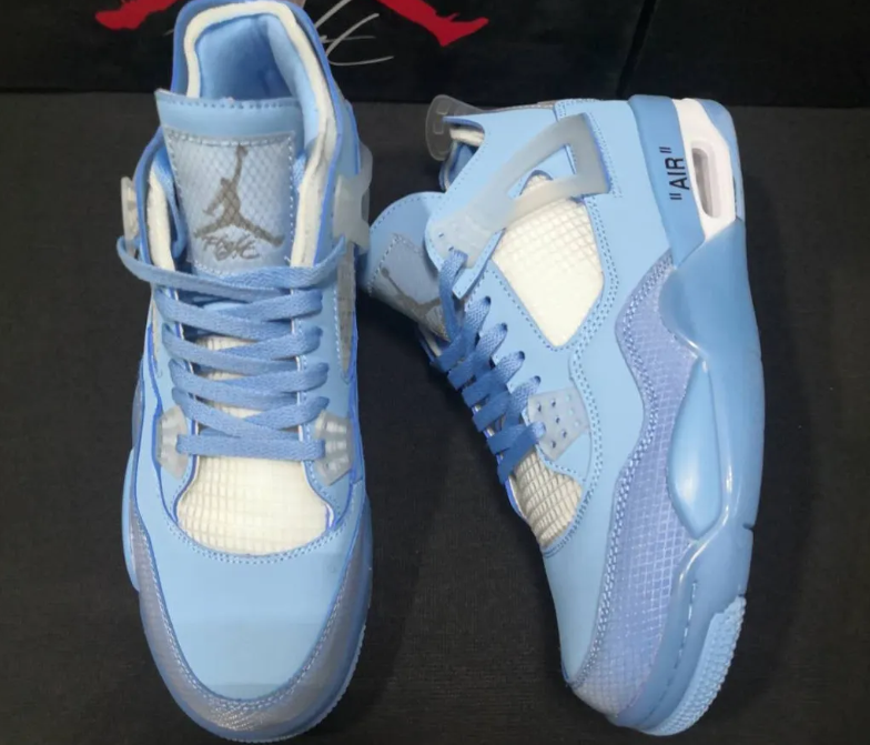 OW x AJ 4 Ice Blue Shoes Sneakers