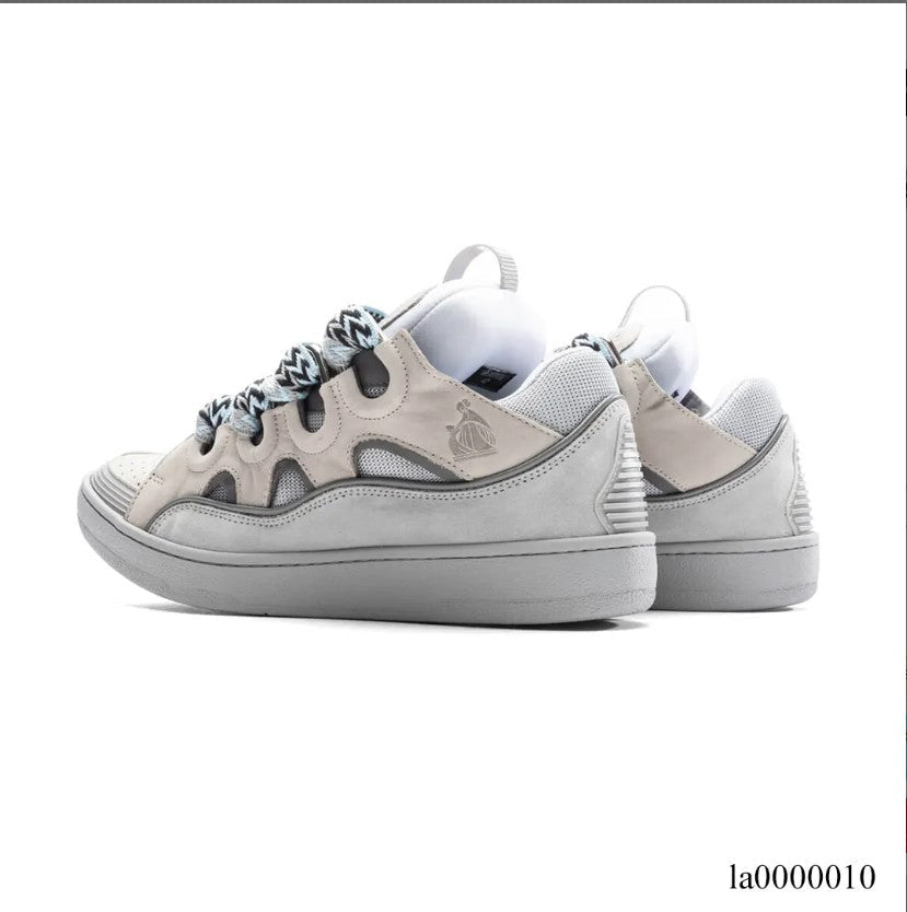 Lanvin Leather Curb Light Grey Blue Shoes Sneakers