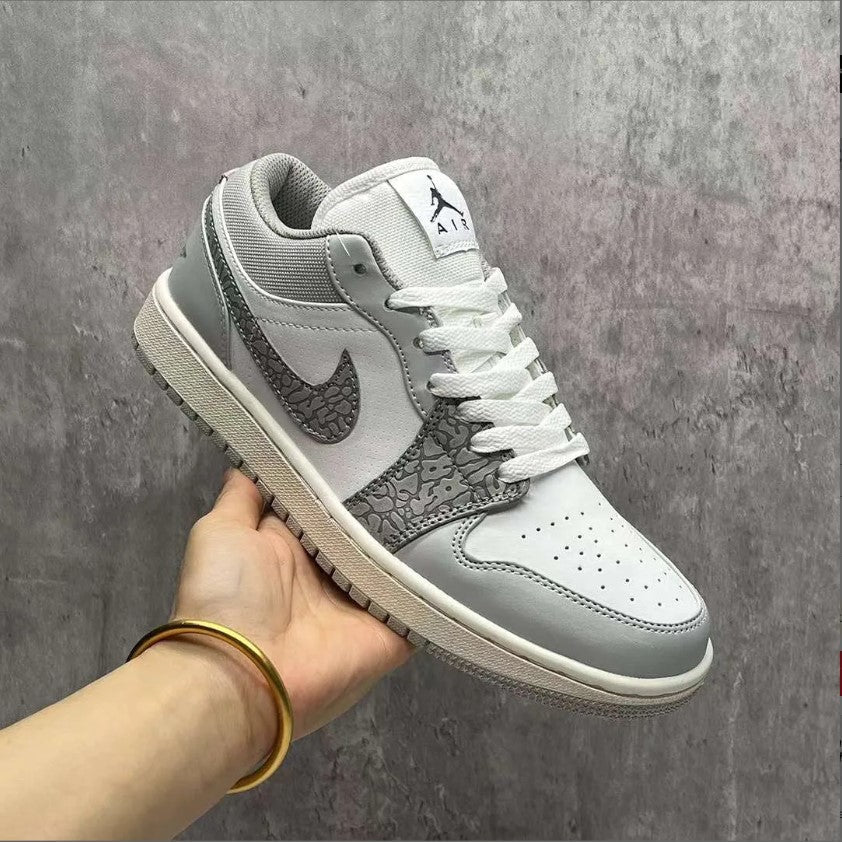 Air Jordan 1 Low PRM Grey Elephant Print Shoes Sneakers