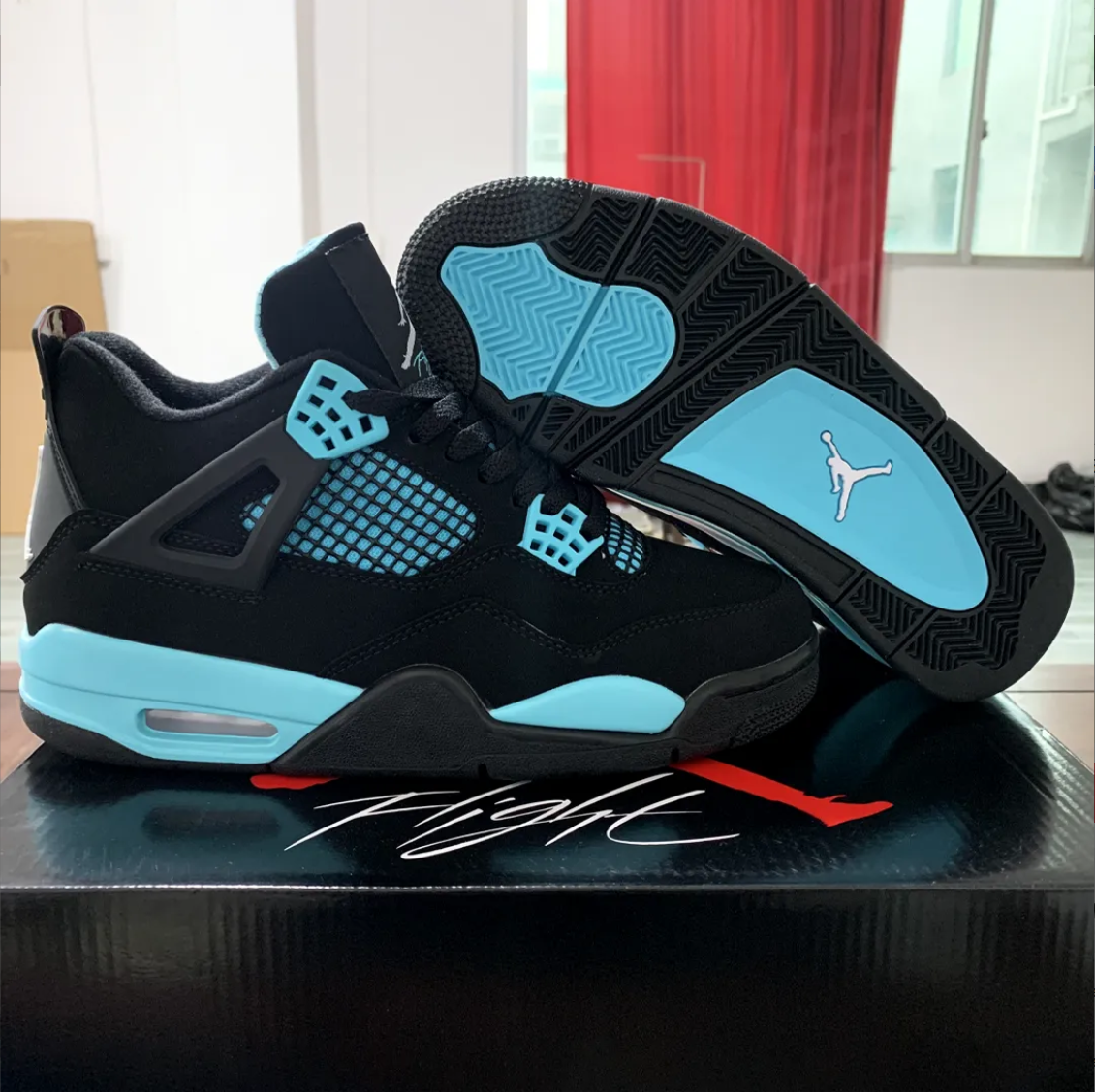 Air Jordan 4 Black Cyan Shoes Sneakers