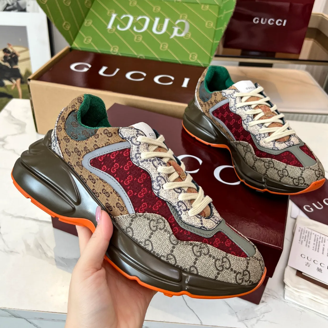 GG Rhyton Canvas ‘Beige Brick Red’ Shoes Sneakers