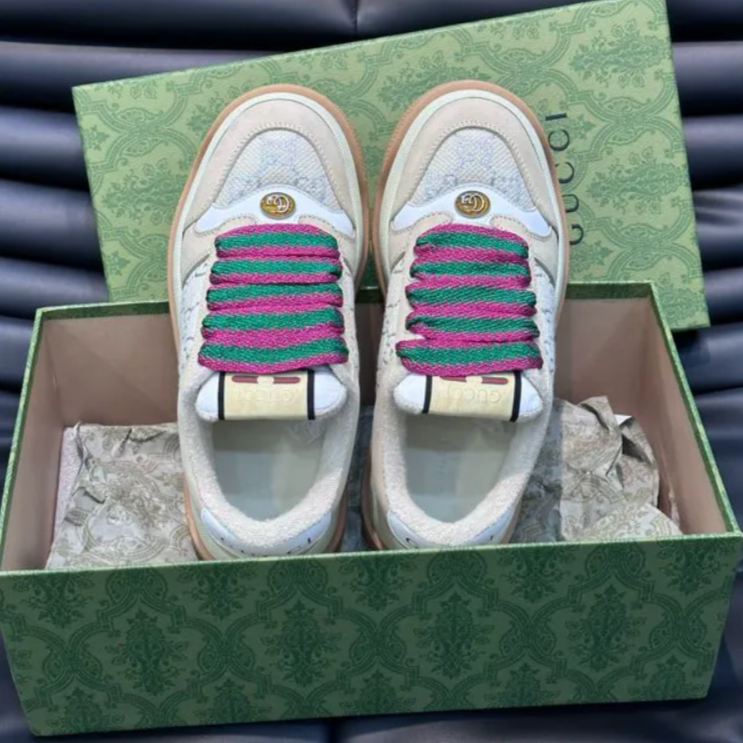 GG Screener GG Leather-Trimmed Canvas Shoes Sneakers