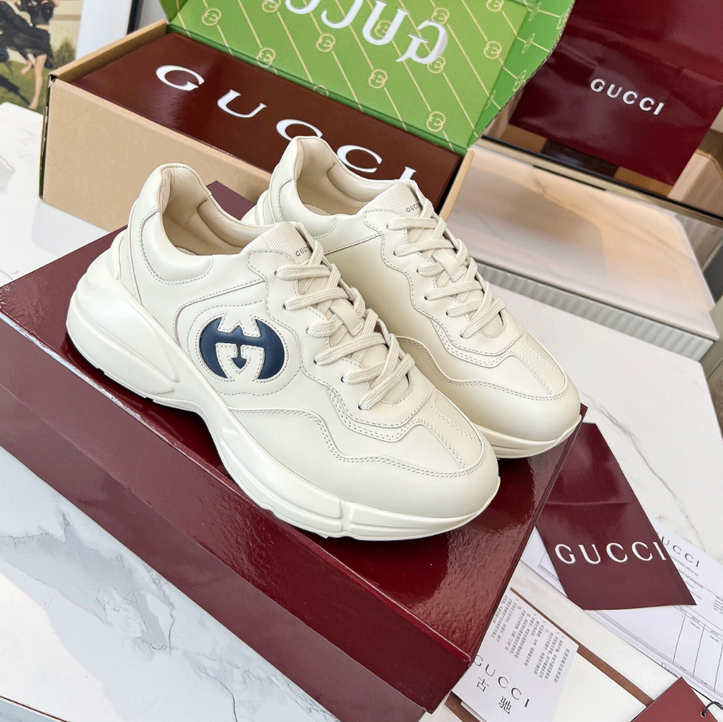 GG Rhyton Interlocking G Ivory Blue Shoes Sneakers