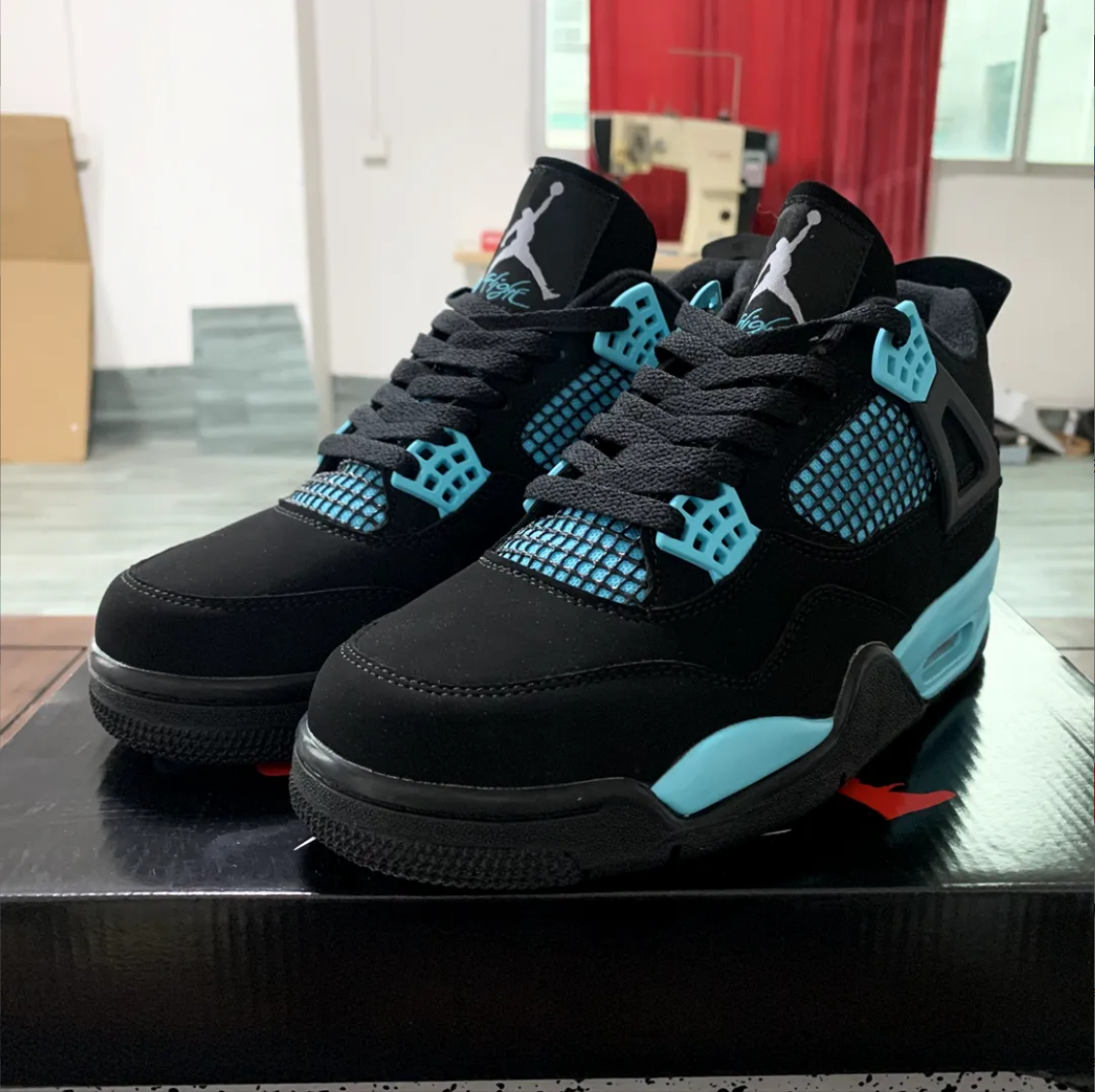 Air Jordan 4 Black Cyan Shoes Sneakers