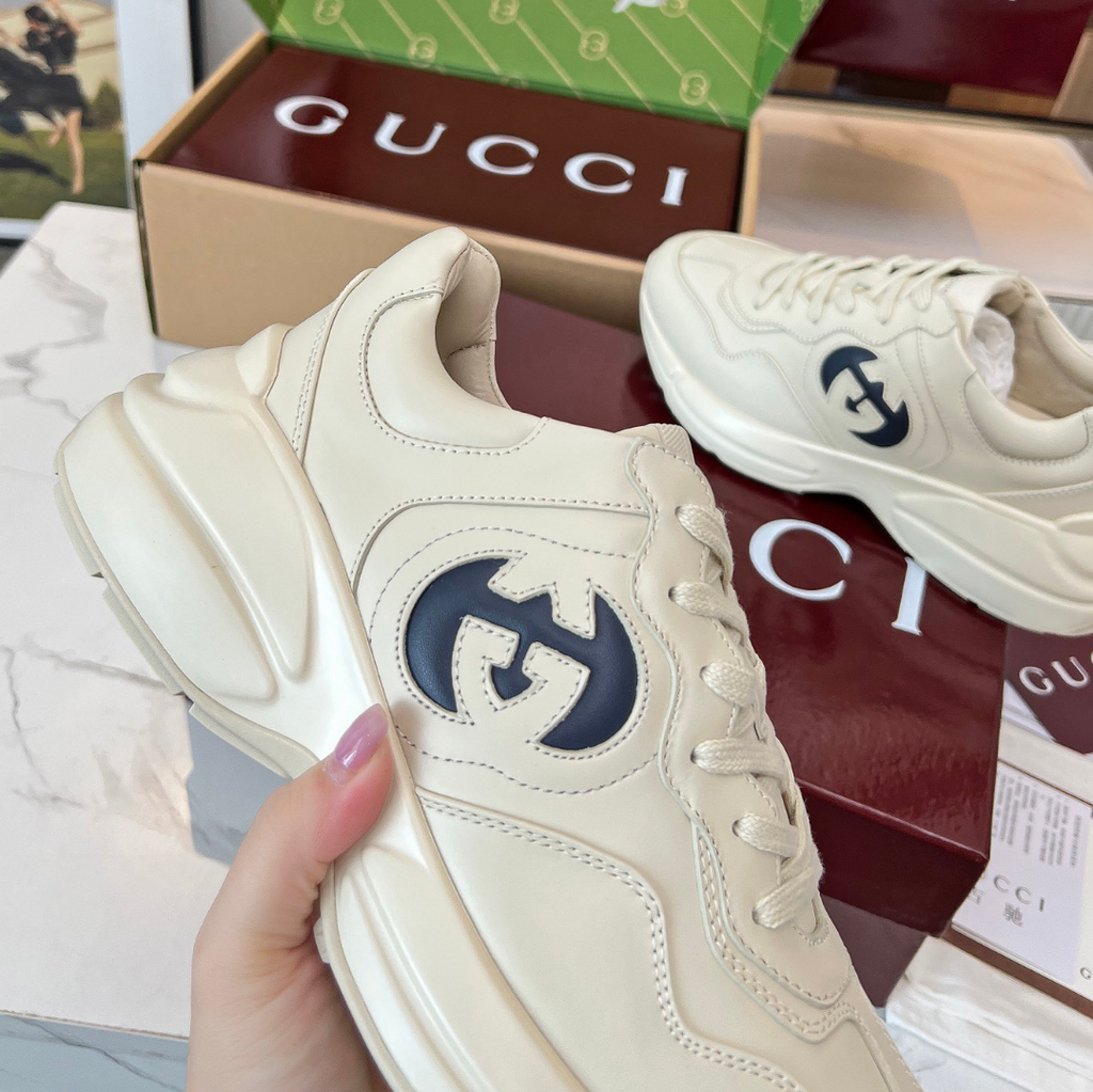 GG Rhyton Interlocking G Ivory Blue Shoes Sneakers