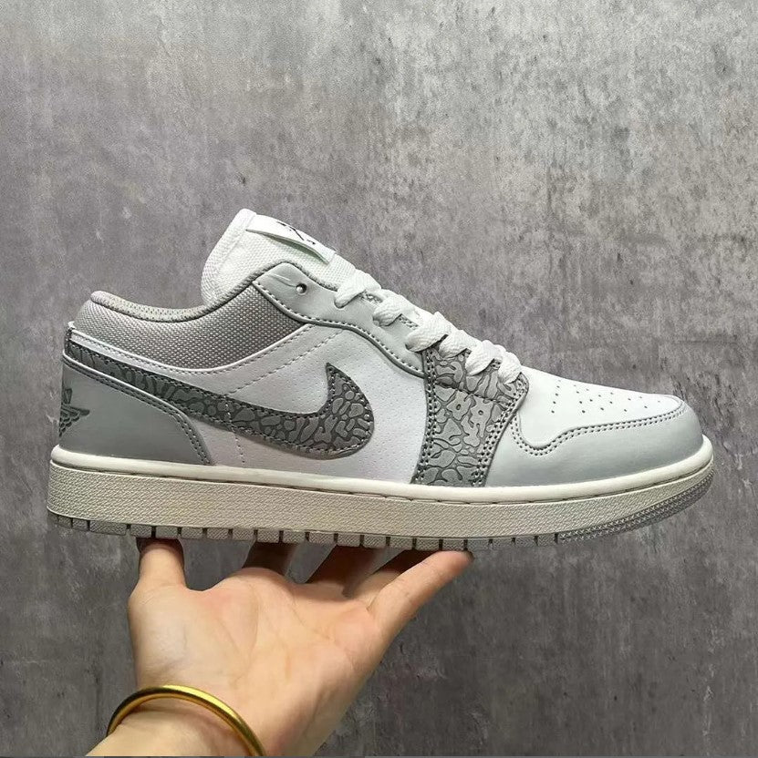 Air Jordan 1 Low PRM Grey Elephant Print Shoes Sneakers