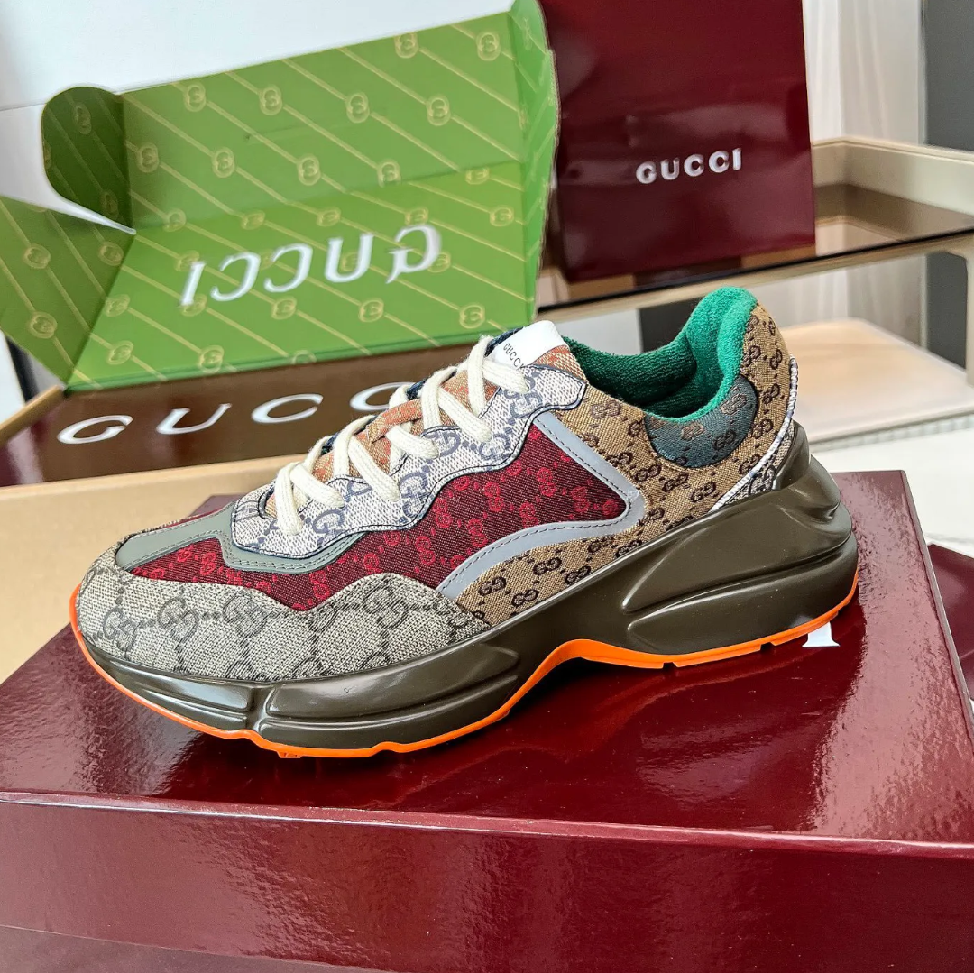 GG Rhyton Canvas ‘Beige Brick Red’ Shoes Sneakers