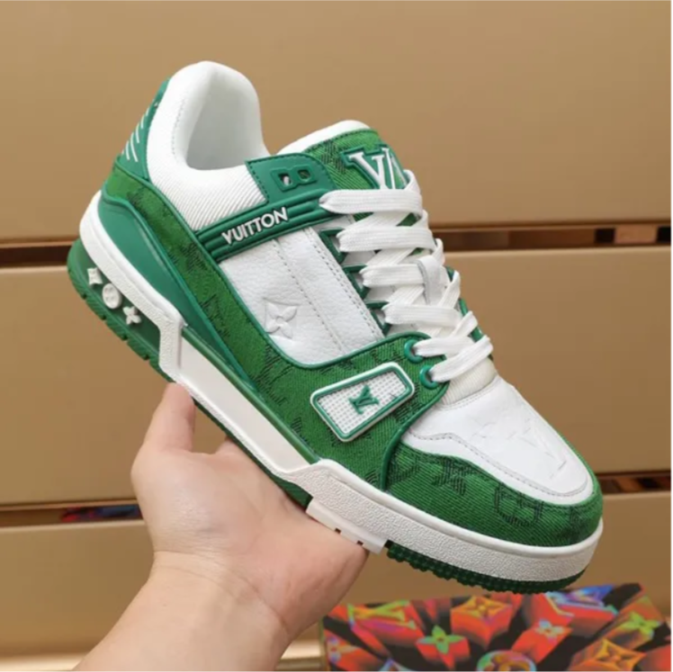 LV Trainer Denim Monogram Green Shoes Sneakers
