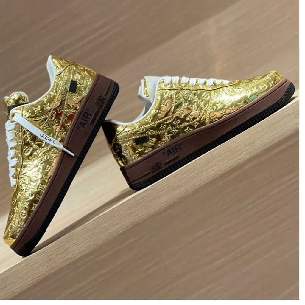 LV x Air Force 1 Low Virgil Abloh Metallic Gold Shoes Sneakers