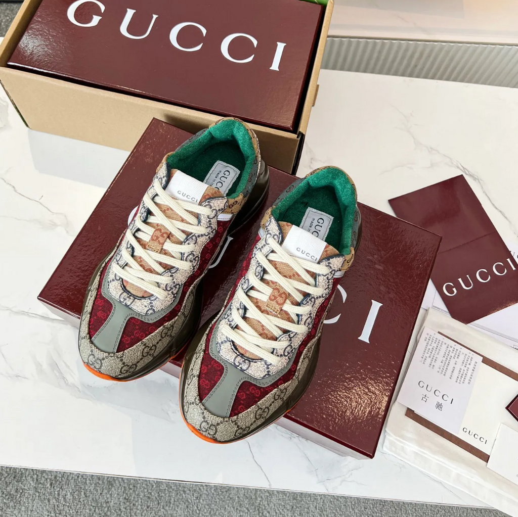 GG Rhyton Canvas ‘Beige Brick Red’ Shoes Sneakers