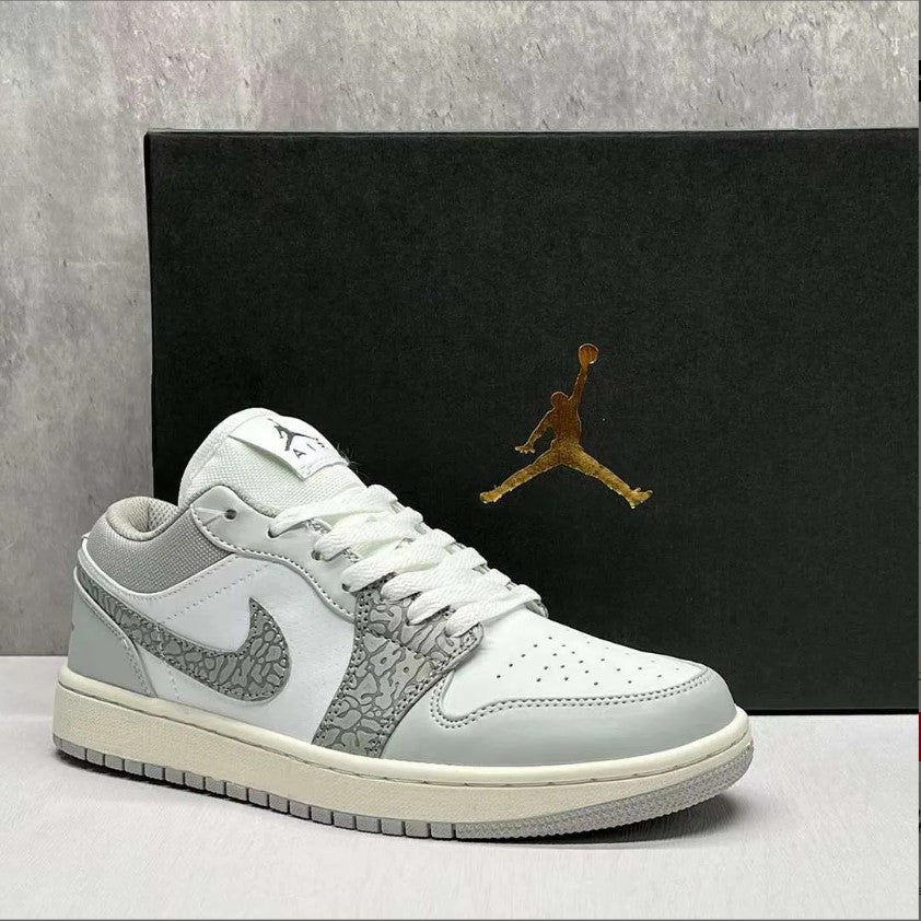 Air Jordan 1 Low PRM Grey Elephant Print Shoes Sneakers