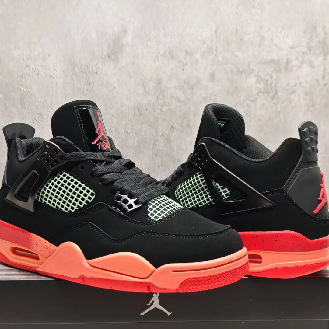 Air Jordan 4 Retro Black Infrared Barely Volt Shoes Sneakers