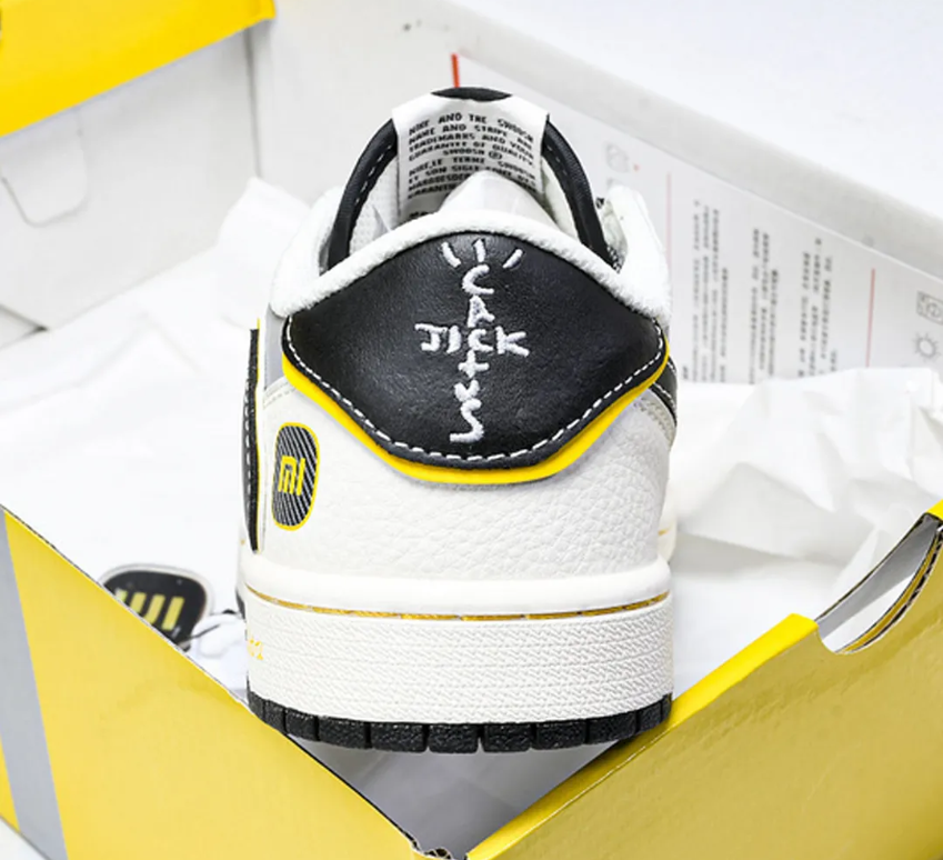 Travis Scott x Xiaomi x AJ 1 Low SP OG Light Grey Black Yellow Shoes Sneakers