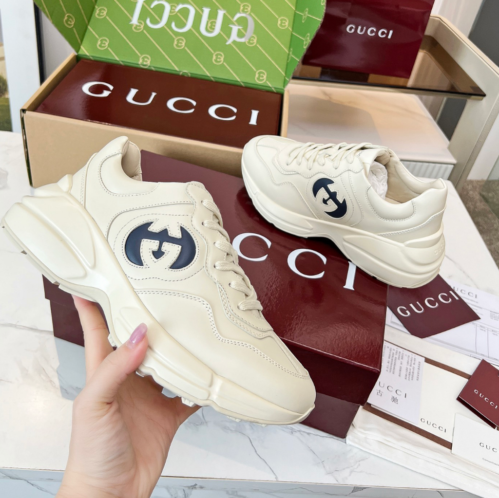 GG Rhyton Interlocking G Ivory Blue Shoes Sneakers