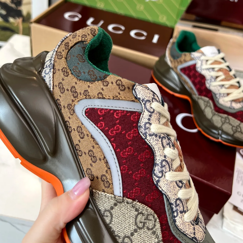 GG Rhyton Canvas ‘Beige Brick Red’ Shoes Sneakers