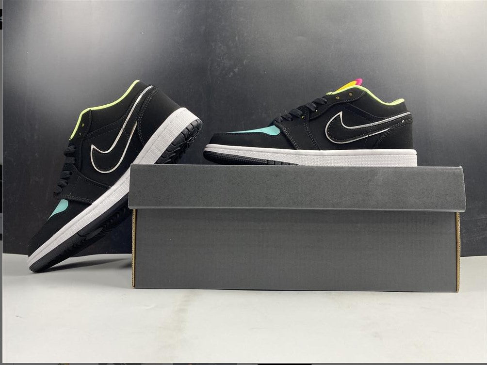 Air Jordan 1 Low Black Aurora Green Laser Orange Shoes Sneakers