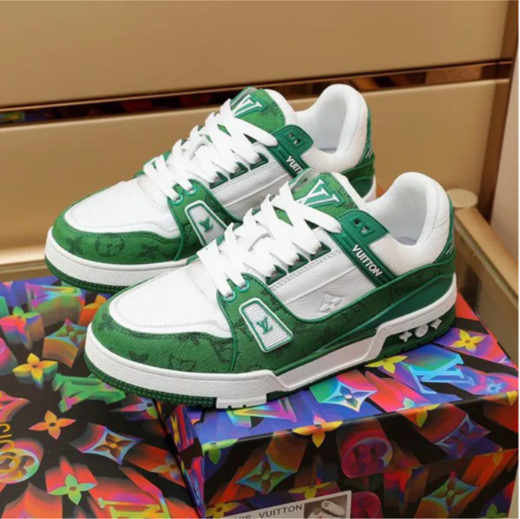 LV Trainer Denim Monogram Green Shoes Sneakers