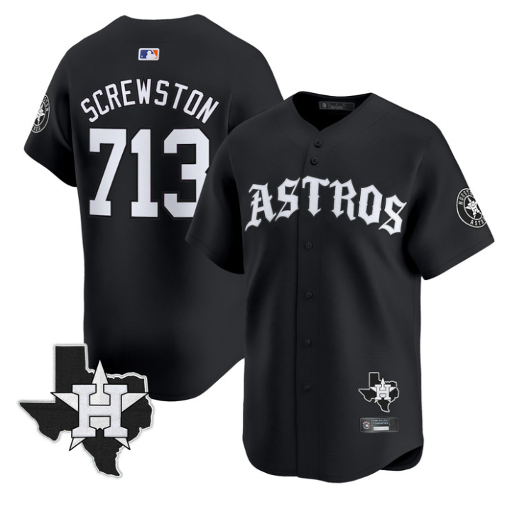 Screwston Jersey #713 Houston Astros Old English Edition Stitched White