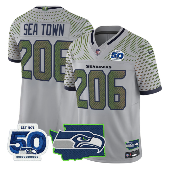 Sea Town Jersey #206 Seahawks 50th Anniversary Patch Limited Stitched Gray