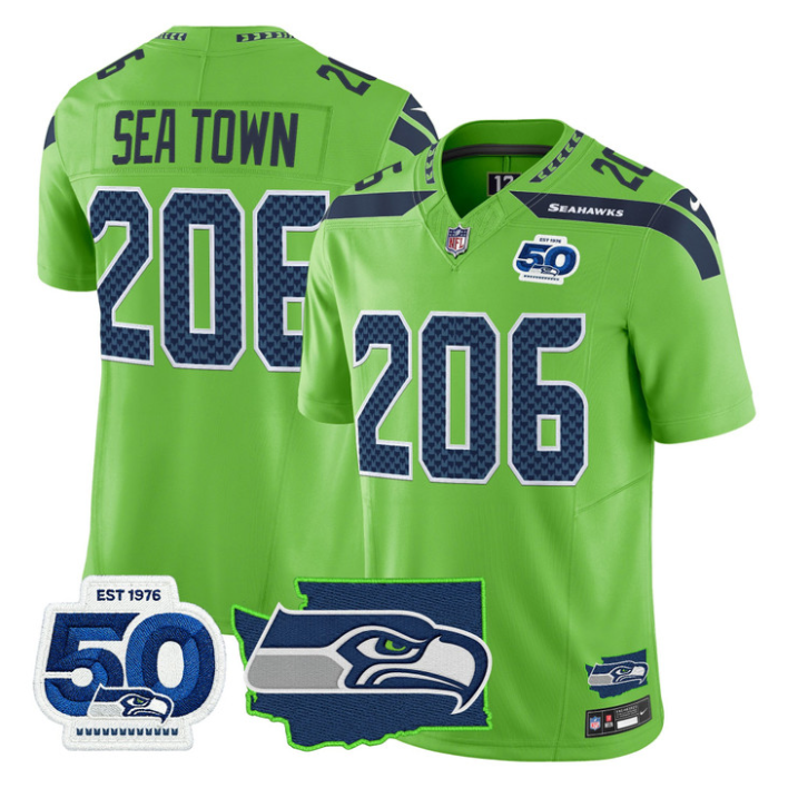 Sea Town Jersey #206 Seahawks 50th Anniversary Patch Limited Stitched Green