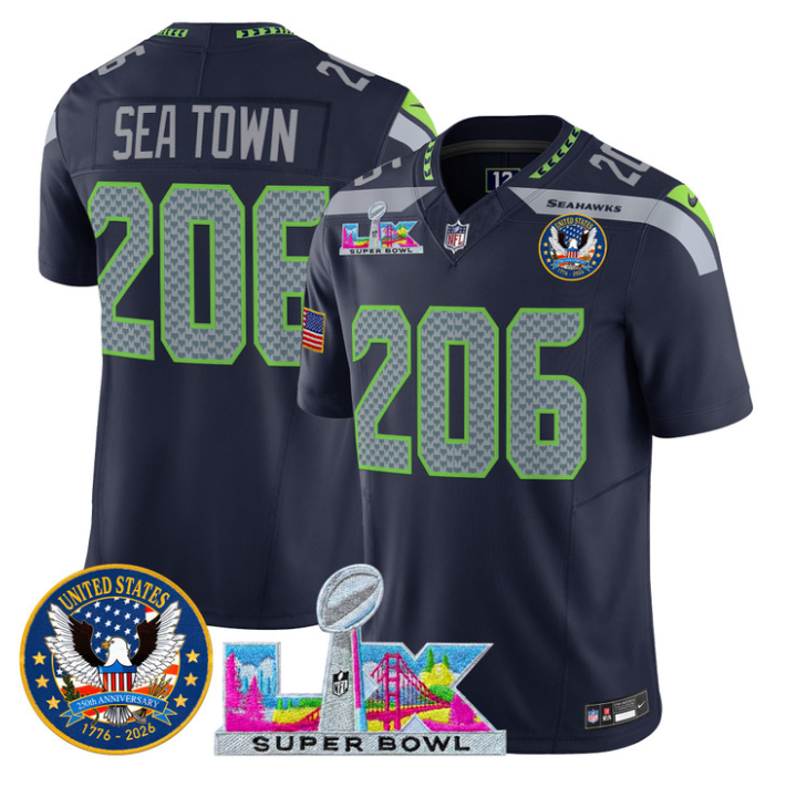 Sea Town Jersey #206 Super Bowl LX United States 250th Patch Stitched