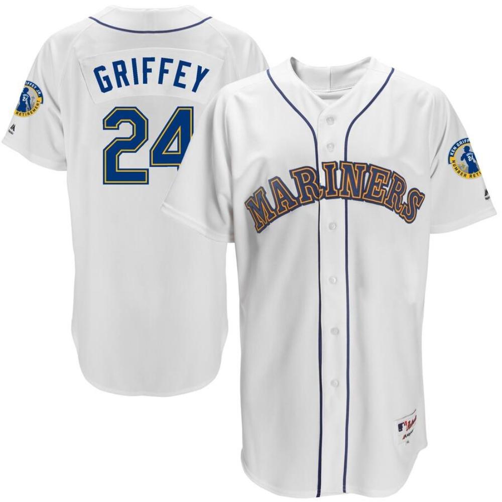 Seattle Mariners Ken Griffey Jr. White Retirement Patch Throwback Jersey