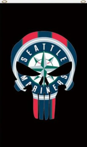 Seattle Mariners Skull Vertical Flag 3X5Ft Banner USA Polyester with Brass Grommets