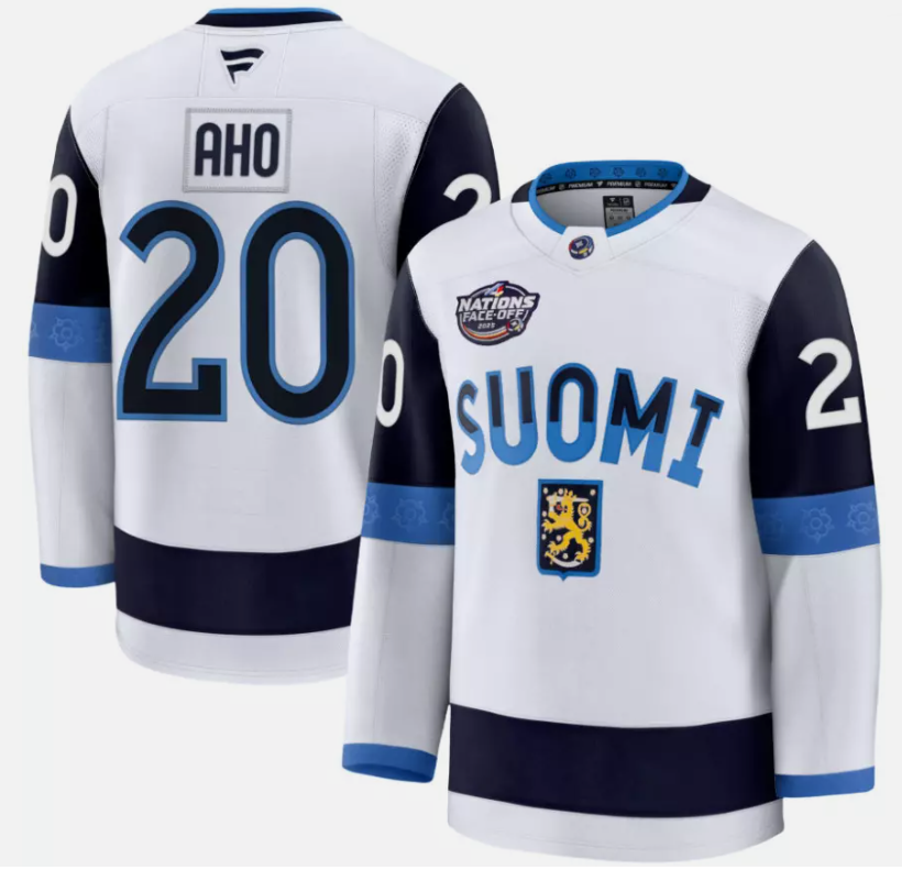 Sebastian Aho Jersey #20 Finland White 2025 4 Nations Face-Off Stitched