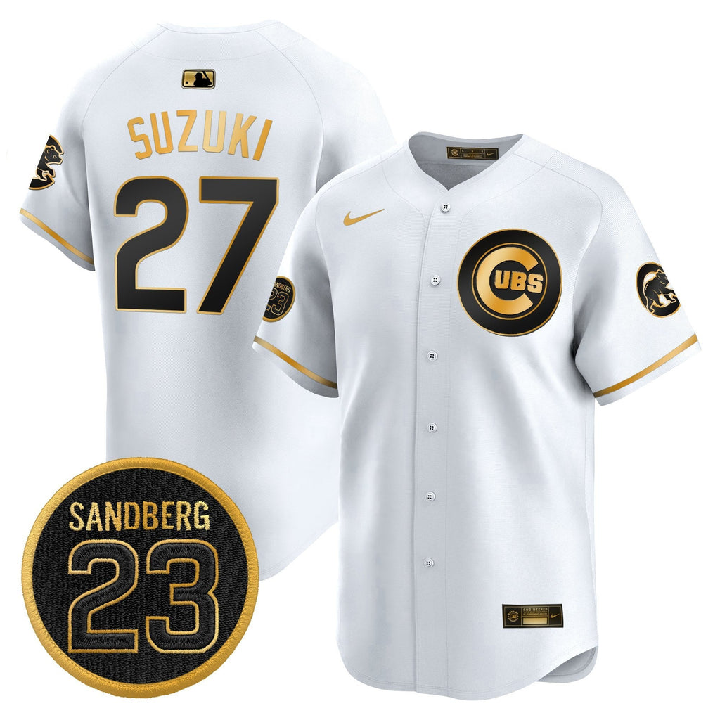 Seiya Suzuki Jersey #27 Chicago Cubs Ryne Sandberg Tribute Stitched White Gold