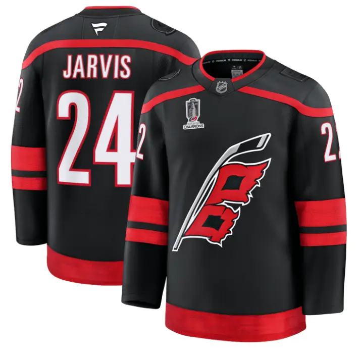 Seth Jarvis Jersey #24 Carolina Hurricanes 2026 Stanley Cup Champions Black