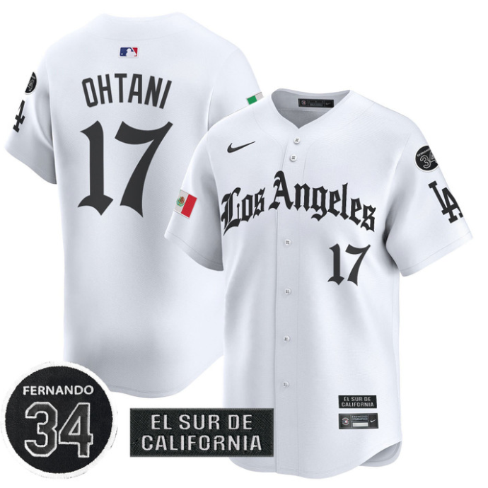 Shohei Ohtani Jersey #17 Dodgers Mexico 2025 LA Gothic Style Patch Vapor Limited Stitched White