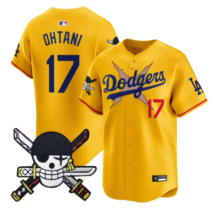 Shohei Ohtani Jersey #17 Dodgers One Piece Zoro Patch Premier Stitched