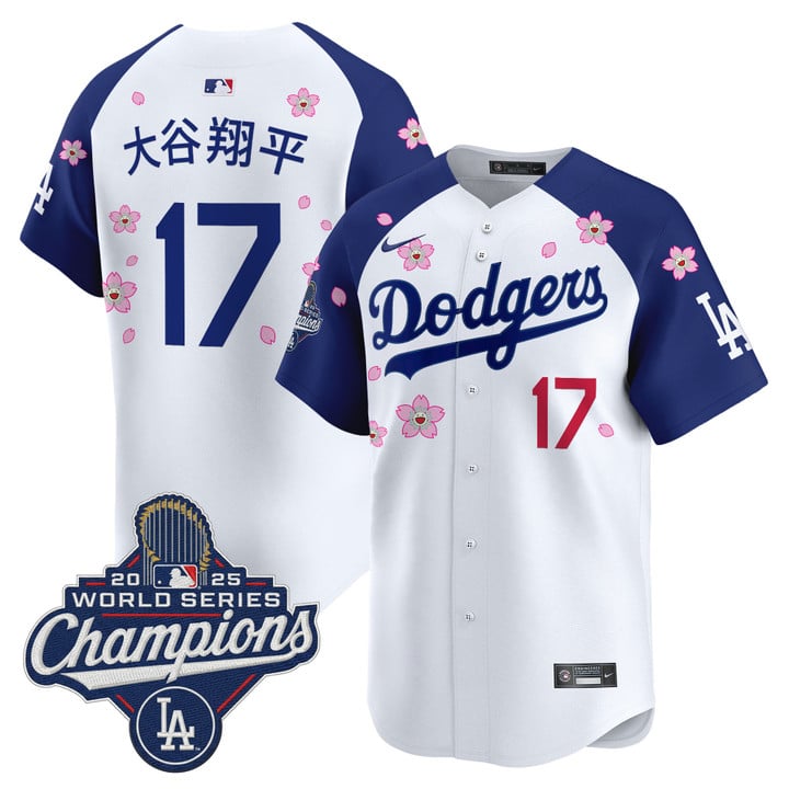 Shohei Ohtani Kanji Jersey #17 Dodgers 2025 World Series Champions Stitched
