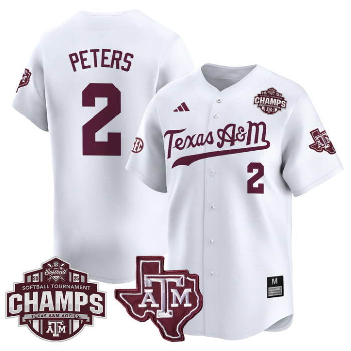 Sidne Peters Jersey #2 Texas A&M Aggies 2025 SEC Champions Patch Limited Stitched White
