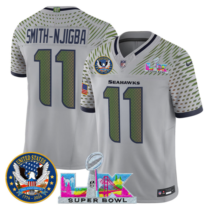 Smith-Njigba Jersey #11 Super Bowl LX United States 250th Patch Stitched