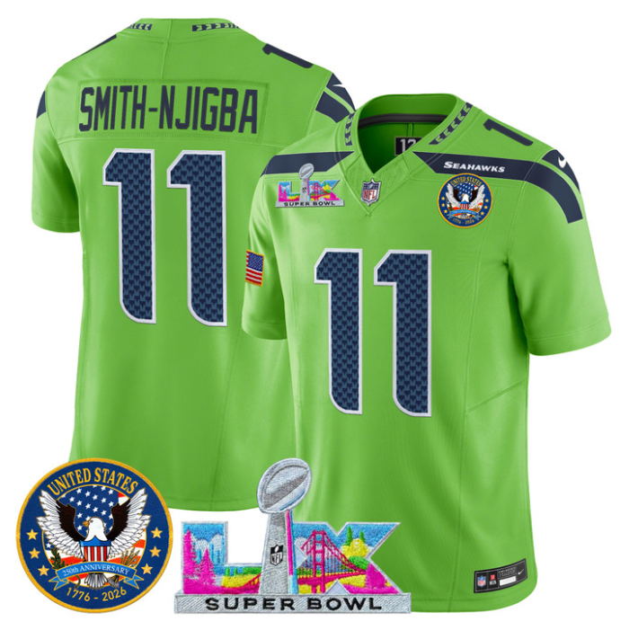 Smith-Njigba Jersey #11 Super Bowl LX United States 250th Patch Stitched