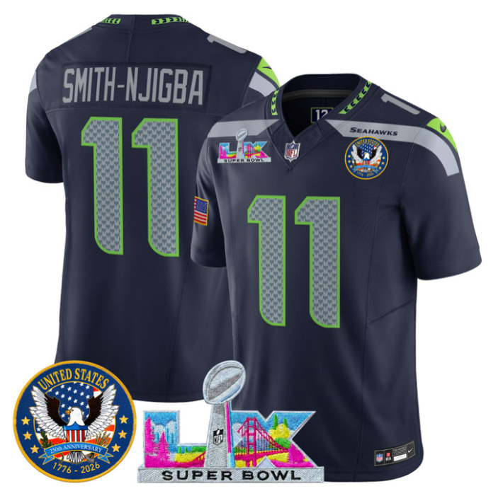 Smith-Njigba Jersey #11 Super Bowl LX United States 250th Patch Stitched