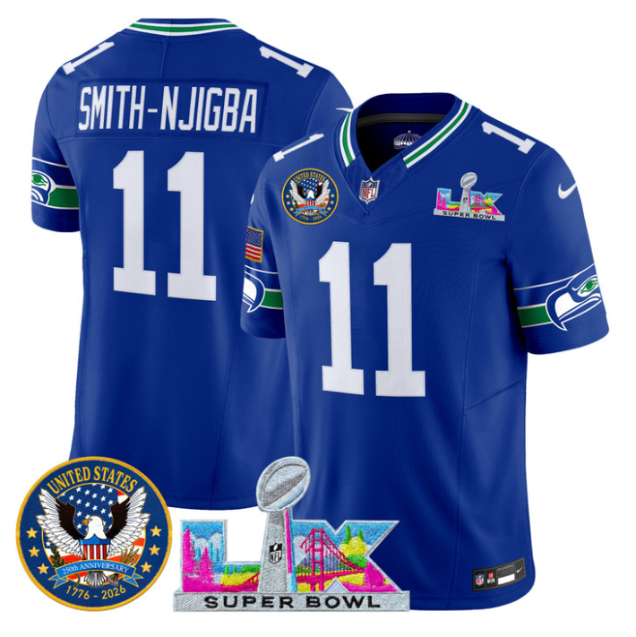 Smith-Njigba Jersey #11 Super Bowl LX United States 250th Patch Stitched