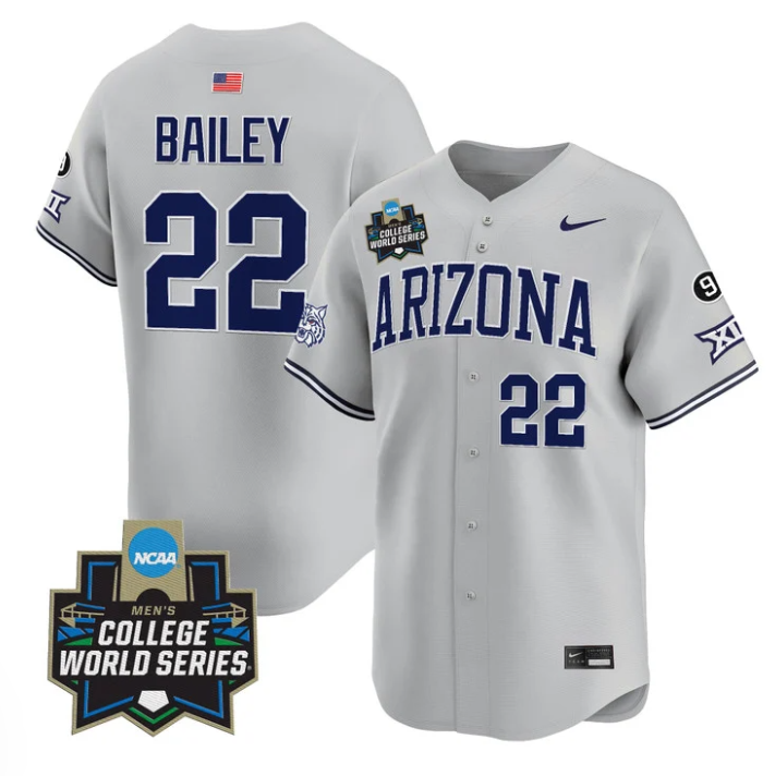 Smith Bailey Jersey #22 Arizona Wildcats 2025 World Series Stitched Gray