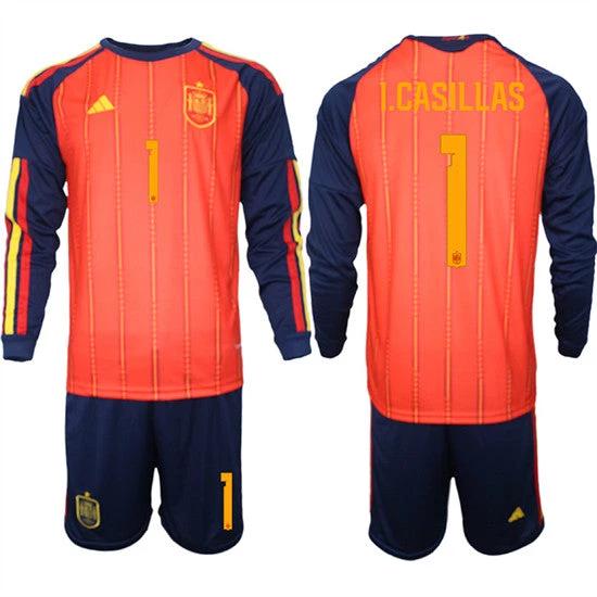 Spain #1 I.CASILLAS Jersey National Team x World Cup 2026 Long Sleeve Home Red On Field Soccer