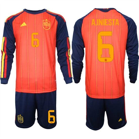 Spain #6 A.INIESTA Jersey National Team x World Cup 2026 Long Sleeve Home Red On Field Soccer