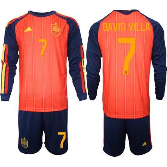 Spain #7 DAVID VILLA Jersey National Team x World Cup 2026 Long Sleeve Home Red On Field Soccer