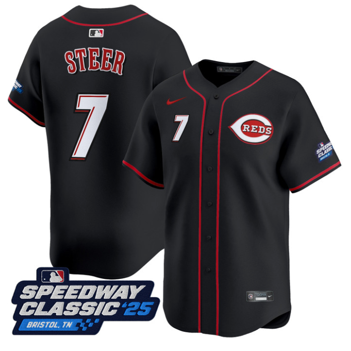 Spencer Steer Jersey #7 Cincinnati Reds Speedway Classic Limited Stitched Black