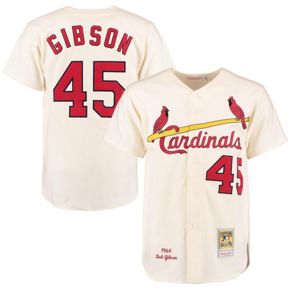 St. Louis Cardinals Bob Gibson Cream 1964 Throwback Jersey