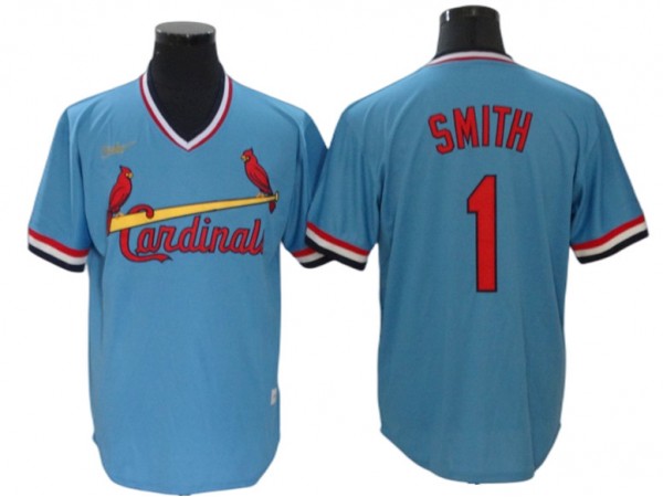 St. Louis Cardinals #1 Ozzie Smith Light Blue Cooperstown Collection Jersey