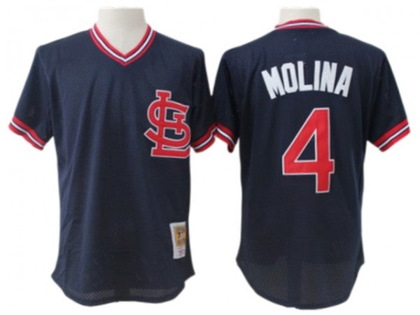 St. Louis Cardinals #4 Yadier Molina Navy Mesh Batting Practice Throwback Jersey