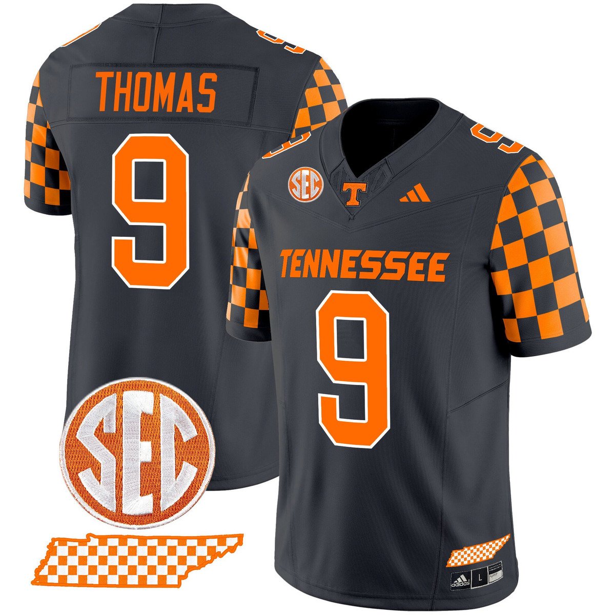 Star Thomas Jersey #9 Tennessee Vols Rebrand 2026 Checkerboard Smokey Grey