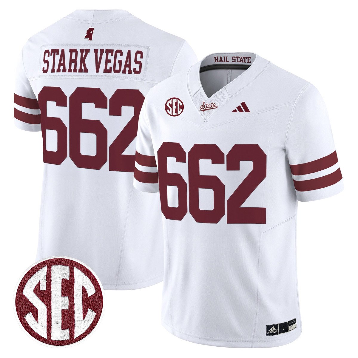 Stark Vegas Jersey #662 Mississippi State Bulldogs Dark Mode Stitched White