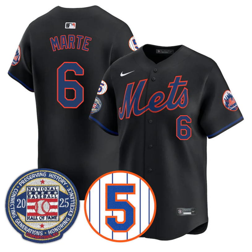 Starling Marte Jersey #6 New York Mets Hall of Fame Gold Stitched Black